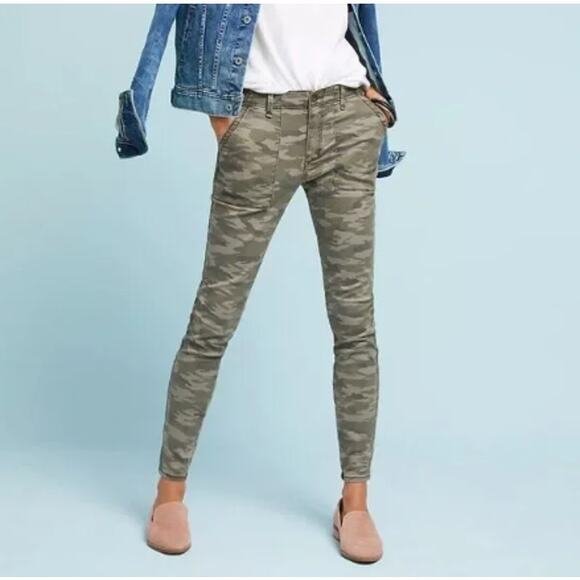 Hei Hei Anthropologie Jeans Camo Cargo Utility Pockets Slim Twill Khaki Denim 32 - Picture 1 of 10